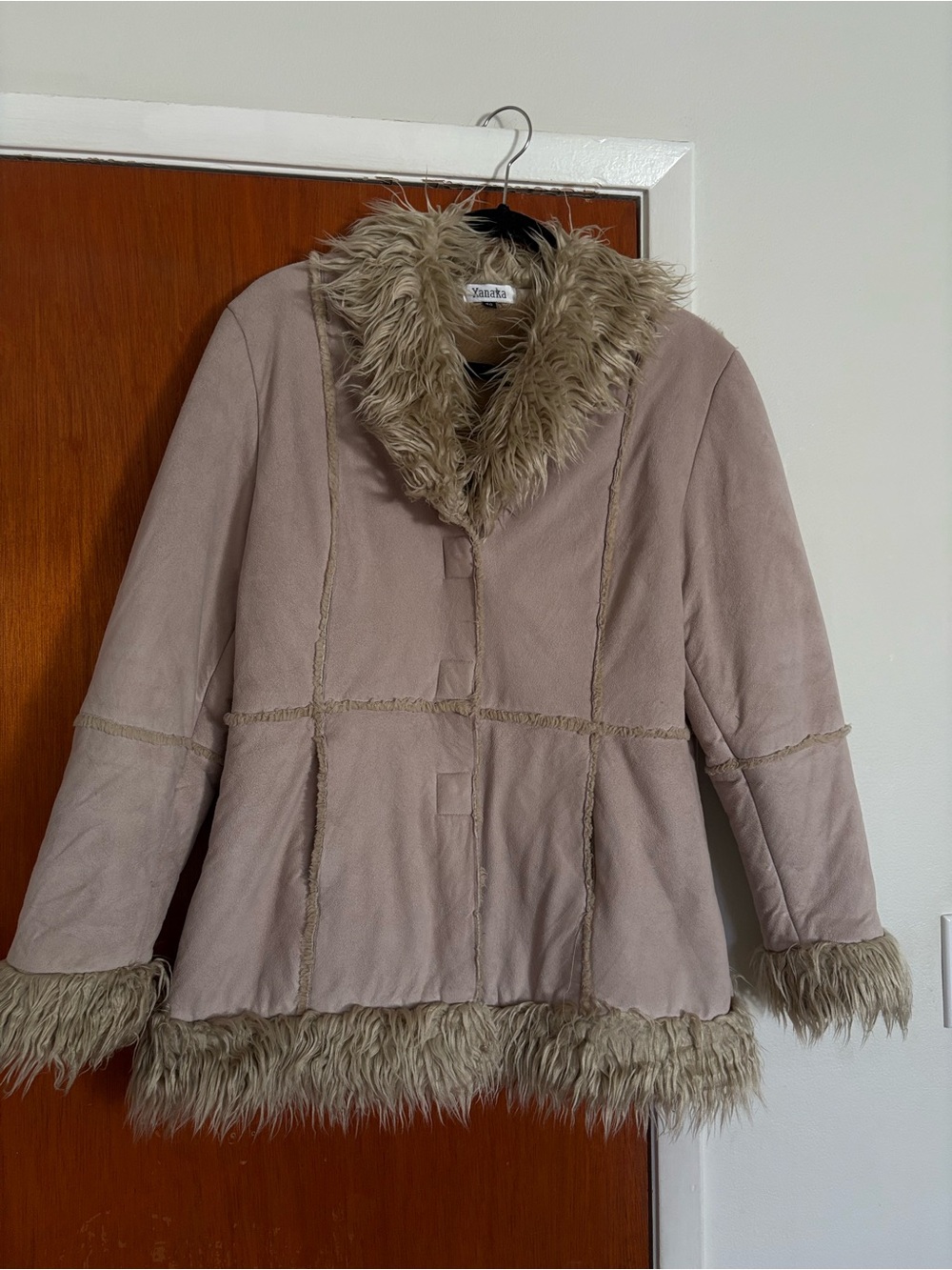 Women's Taupe Faux Penny lane Jacket with Fur Trim